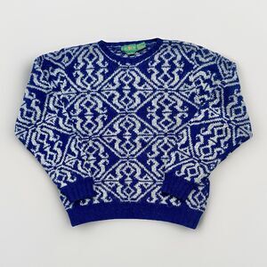 Vintage 1990s J.Crew Outfitters Hand Knit Shetland Wool Sweater Blue Gray L